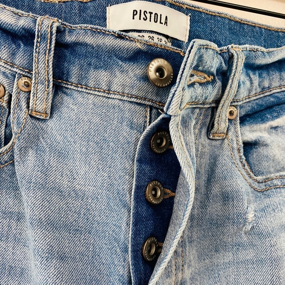 PISTOLA Charlie Straight Leg Zip Jean in “Utopia” w/ Frayed Raw Hems, Size 26 - Picture 7 of 10